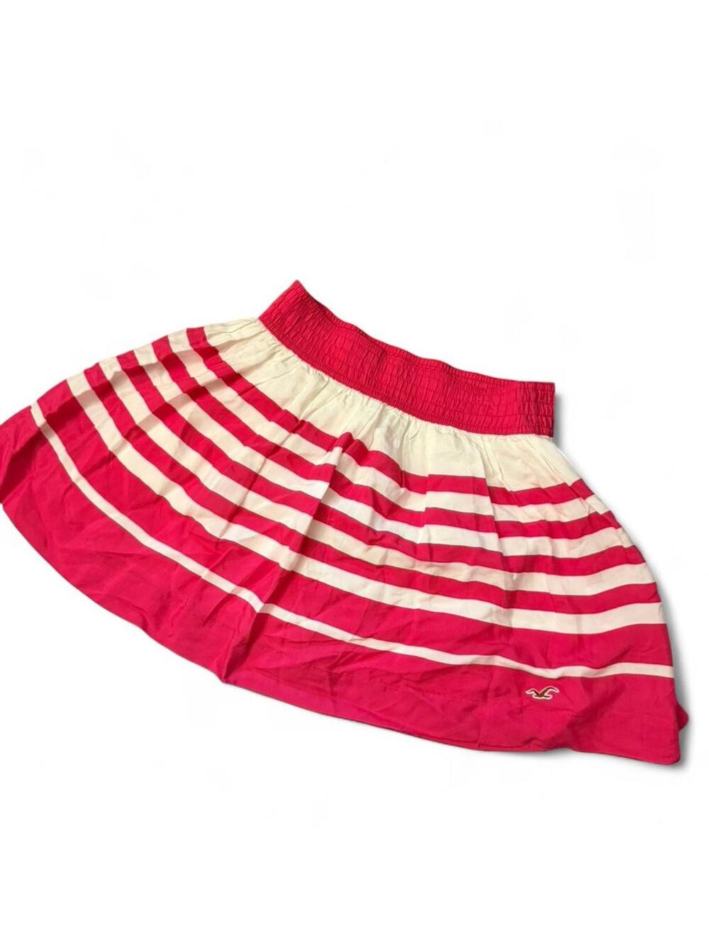 Vintage Y2K Hollister Hot Pink White Striped Skirt With Smocked Waist